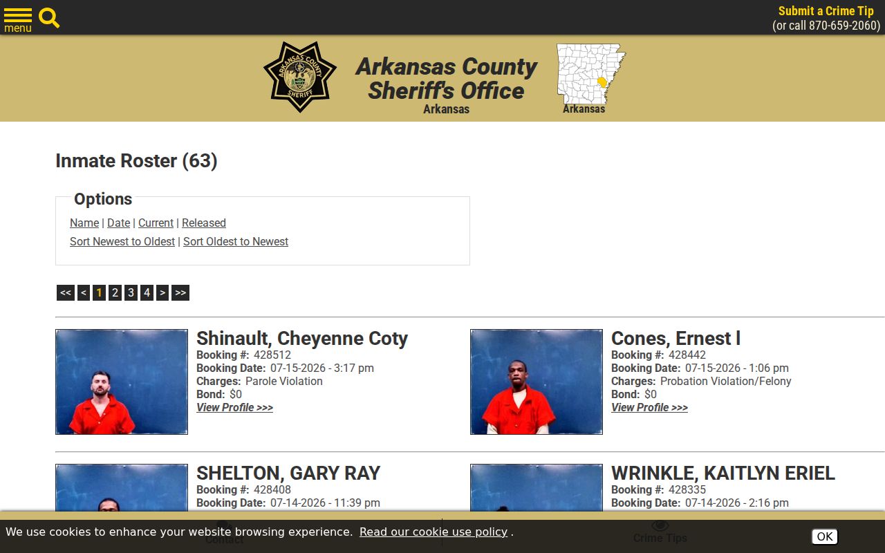Arkansas County arrest records current inmate roster