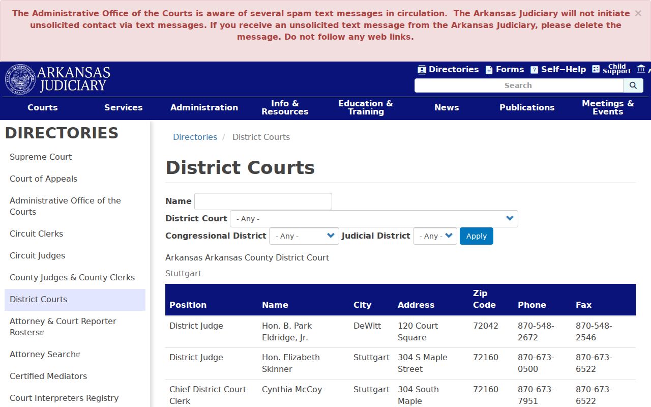 Arkansas County Stuttgart criminal records District Court directory